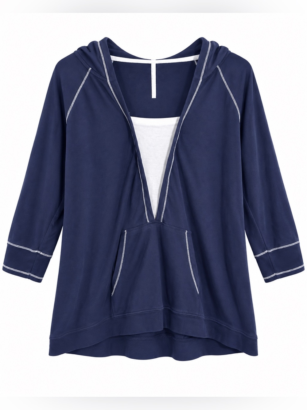 Women’s Plus Size 3X Navy Hooded Tunic Top Contrast Stitch Kangaroo Pocket 22W/2